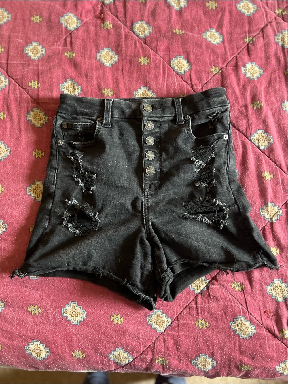 Black High-Rise Distressed Button-Fly Women’s Jeans